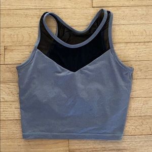 Gray Nylon Workout Crop Top with Mesh Detail